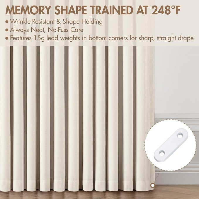 MIULEE Pinch Pleated 100% Blackout Curtains 40"x84" Long Birch 4 Panels Set | Thick Linen, Memory Trained Pleat, Back Tab Double Layer Drapes, Thermal Insulated, Curtain for Bedroom Living Room Darkening