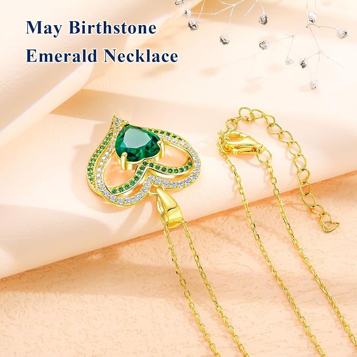Anniversary Charm Necklace, Sterling Silver 14K Gold Plated Chain with Interlocking Heart Pendant Elegant Birthstone Necklaces for Women, Length 18"