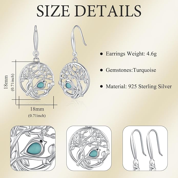 Aniu Tree of Life Earrings for Women Turquoise Malachite Teardrop Dangle Earrings for Women Sterling Silver Anniversary Birthday Drop Dangle Earrings Jewelry Gifts