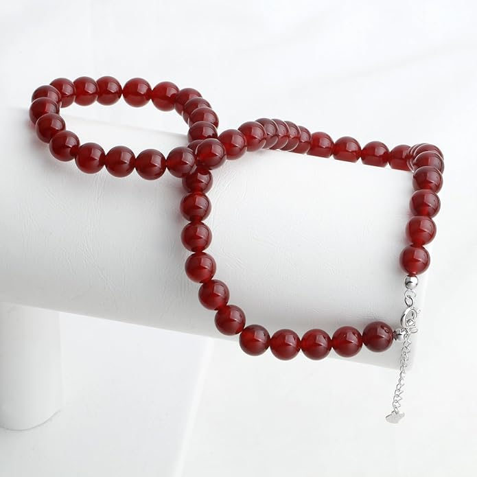 Kakikaki Natural Agate Choker Necklace Sterling Silver Round Beads Strand Necklace for Women