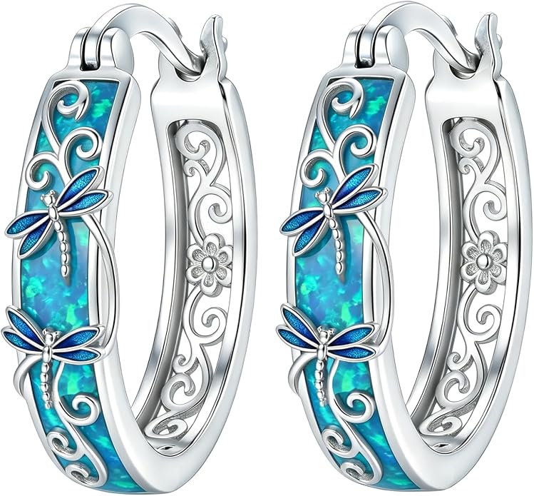 Opal/Turquoise Huggie Earrings 925 Sterling Silver Opal/Turquoise Small Animal Huggie Hoop Earrings Animal Huggies Earring Jewelry Gifts for Women Mom Her