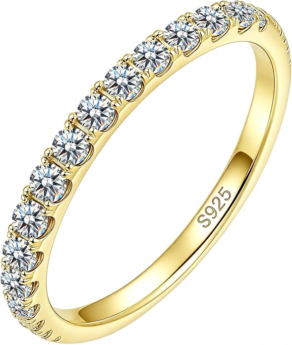 WES 1.5/1.8/2.0mm Moissanite Wedding Band - 925 Sterling Silver Half Eternity Round Stackable Moissanite Engagement Rings Anniversary Wedding Rings for Women, Size 4-11