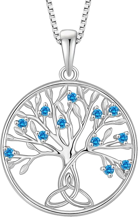 Celtic Knot Tree Necklace 925 Sterling Silver Tree of Life Pendant Birthstone Jewelry for Women