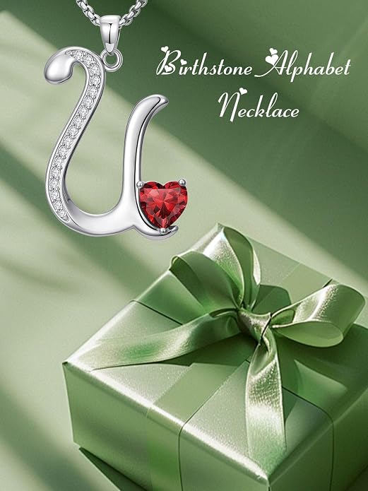 Birthday Gifts for Women Alphabet A to Z Initial Birthstone Pendant Necklaces for Women - 18k White Gold Plated Personalized Name Jewelry Anniversary Graduation Gifts for Wife Her Daughter Girlfriend(with Gift Box)