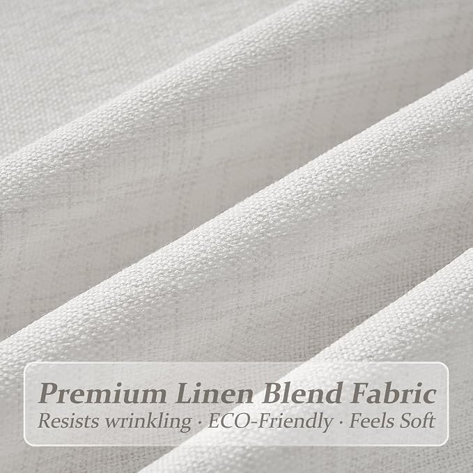Beige White Pinch Pleated 108 Inch Extra Long Curtains for Kids Bedroom 1 Panel, Memory Trained Thick Linen Light Filtering Sheer Windows Drapes 60 x 108 Inches Living Room Curtain with Hooks