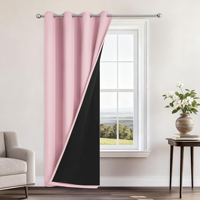 Yakamok Pink Blackout Curtains 84 Inches Long for Bedroom 52" Wide 1 Panel | Blackout Curtain Panels for Bedroom, 2 Thick Layers Grommet Top Thermal Insulated Drapes with Black Liner for Living Room