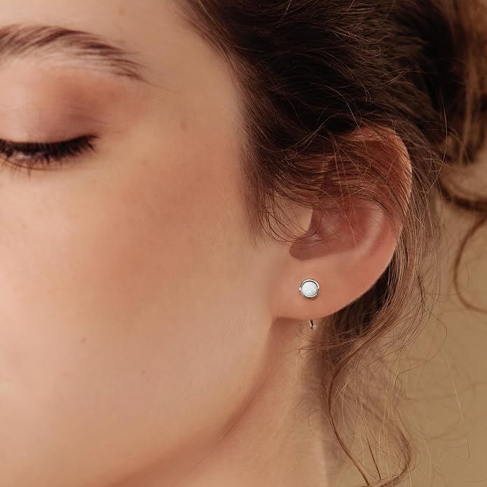 CHIC & ARTSY 925 Sterling Silver Half Hoop Earrings for Women, Dainty Huggie Hoops with Synthetic Opal, Moonstone, CZ & Gemstones, Lightweight Comfort Fit Everyday Elegant Jewelry