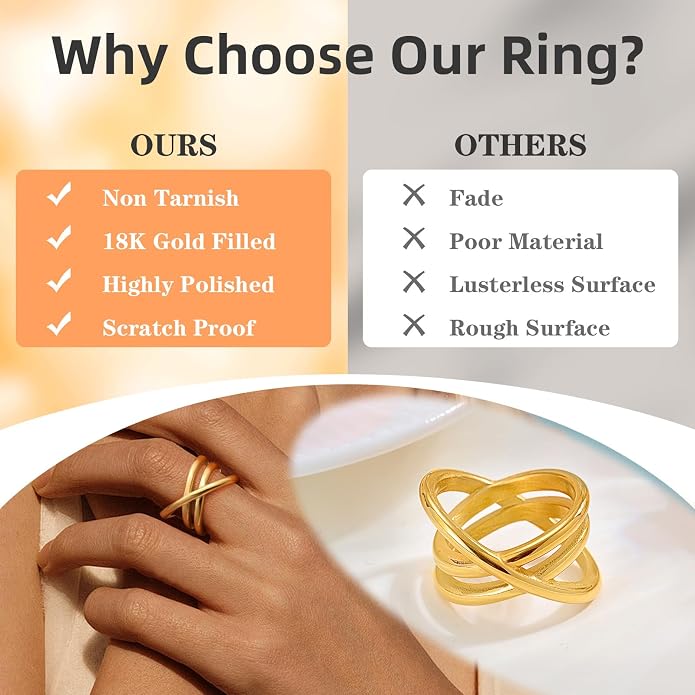 MPRAINBOW Chunky Gold Rings for Women - 18K Gold Plated Ring,Non-Tarnish Stainless Steel Statement Band Trendy Jewelry Gift,Party Prom Christmas Valentines Day Birthday Gifts for Girlfriend Sister