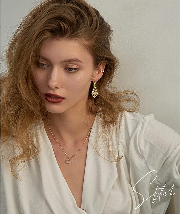 Sterling Silver Leverback Dangle Earrings for Women Teardrop Filigree 14K Gold Plated Dangly Earrings Mother’s Day Gift