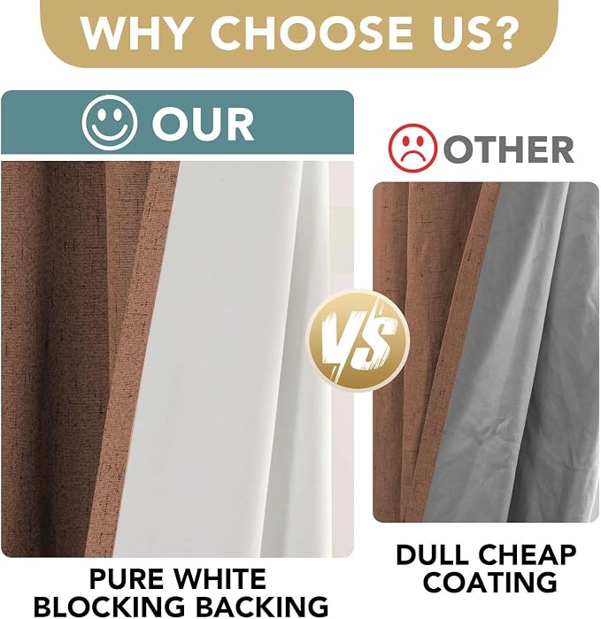 H.VERSAILTEX Bedroom Curtains Blackout Linen Blackout Curtains 84 Inches Long, 100% Blackout Thermal Textured Linen Look Curtain Draperies Grommet with White Liner, 2 Panels, Washed Spice