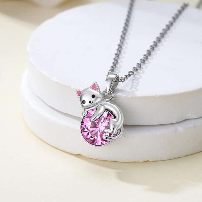 PELOVNY Teddy Bear Necklace for Women 925 Sterling Silver Bear/Highland Cow/Fox/Cat/Axolotl Birthstone Necklace Christmas Birthday Jewelry Gifts for Mom Daughter Wife Sister