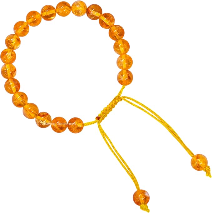 Amazing Gemstone Citrine Bracelet, Gifts for Men & Women - Protection Healing Crystal Bracelet - 8mm Gemstone Beaded Adjustable Bracelet, Pulseras para Hombres Mujer Stocking Stuffers