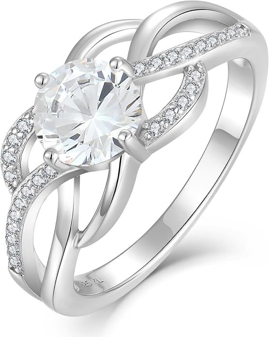 YL Celtic Knot Rings 925 Sterling Silver Twisted Ring Cubic Zirconia Infinity Statement Jewelry for Women