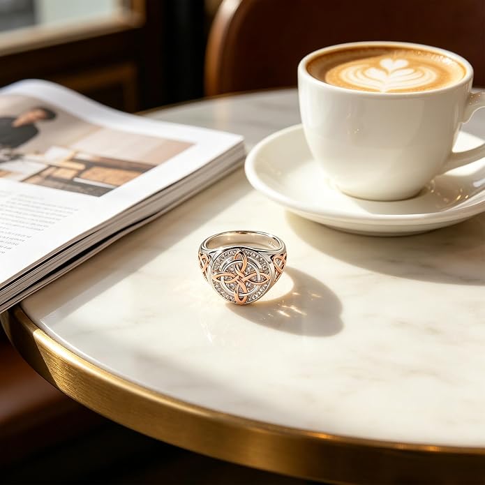 925 Sterling Silver Ring for Women Celtic Knot Design - Rose Gold and White Gold Plated Cubic Zirconia Statement Ring - Jewelry Gift for Her - Size 6-10