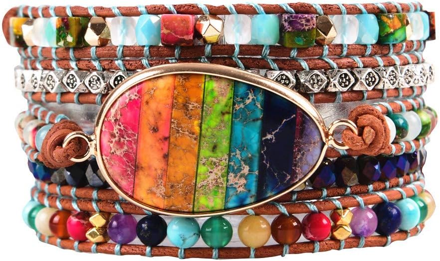YGLINE Boho Handmade Wrap Leather Tube Crystal Stone Bracelet for Women