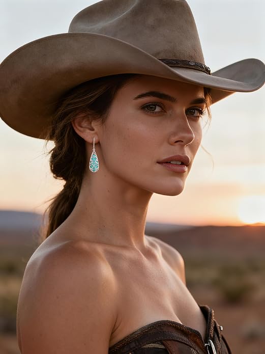 Turquoise Earrings for Women Western Jewelry for Women 925 Sterling Silver Earrings Turquoise Drop Earrings Boho Vintage Earrings