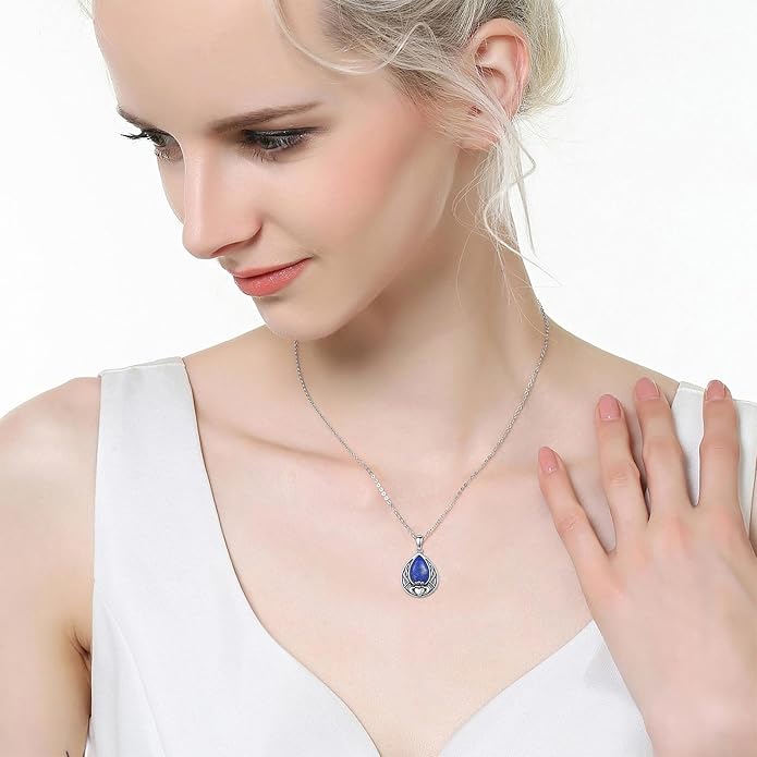 PELOVNY Celtic Knot Necklaces for Women 925 Sterling Silver Gemstone/Birthstone Teardrop Infinity Necklace Irish Celtic Pendant Jewelry Gifts for Mom Daughter Wife