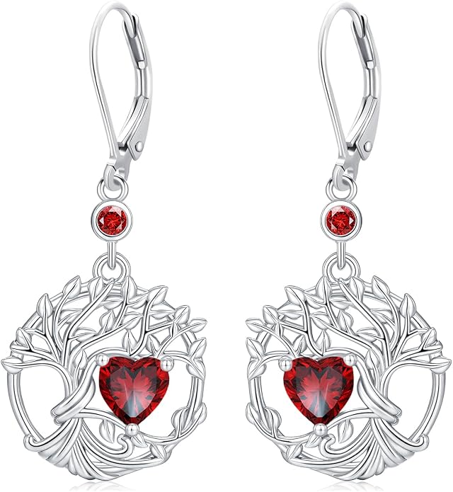 Odinstone 925 Sterling Silver Earrings Tree of Life Teardrop Moonstone Dangle Drop Leverback Earrings for Women