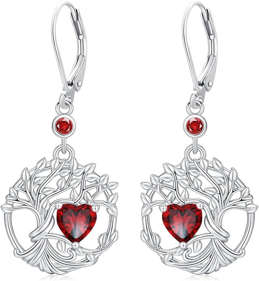 Odinstone 925 Sterling Silver Earrings Tree of Life Teardrop Moonstone Dangle Drop Leverback Earrings for Women