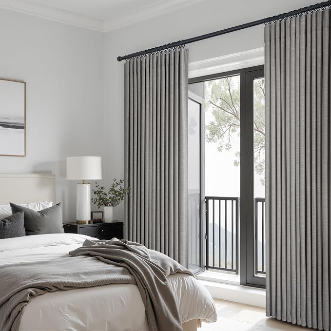 Topfinel 84 Inch Long 100% Blackout Grayish Blue Curtains, Room Darkening Rustic Linen Blend Drapes with Back Tab & Rod Pocket for Bedroom, Rustic Neutral Window Treatment, Blue Grey 52" W*84" L