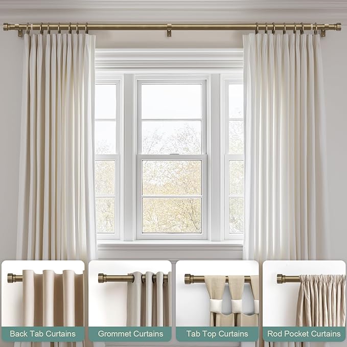 Lootkell Antique Bronze Curtain Rods for Windows 66 to 120 Inches Adjustable Length Heavy Duty 1" Diameter Window Curtain Rod with Solid Metal Finials for Outdoor Farmhouse Bedroom Kitchen Living Room
