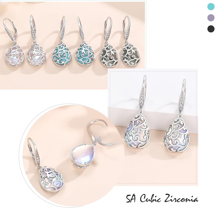 Trendy Dangle Earrings for Women Teen Girls Sterling Silver 12 Birthstone Earrings Minimalist Hypoallergenic Earrings for Sensitive Ears Jewelry Gifts