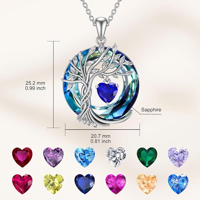 TOUPOP Tree of Life Birthstone Necklaces 925 Sterling Silver Irish Celtic Tree Pendant with Blue Crystal Birthday Jewelry Gifts for Women Mom Wife Her