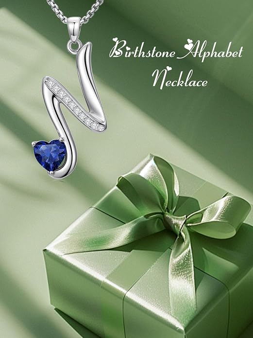 Birthday Gifts for Women Alphabet A to Z Initial Birthstone Pendant Necklaces for Women - 18k White Gold Plated Personalized Name Jewelry Anniversary Graduation Gifts for Wife Her Daughter Girlfriend(with Gift Box)