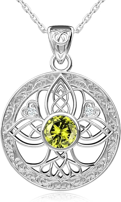 Birthstone Tree of Life Necklace for Women: 925 Sterling Silver Celtic Knot Pendant, Family Jewelry Gift for Mom Daughter Birthday Mother’s Day