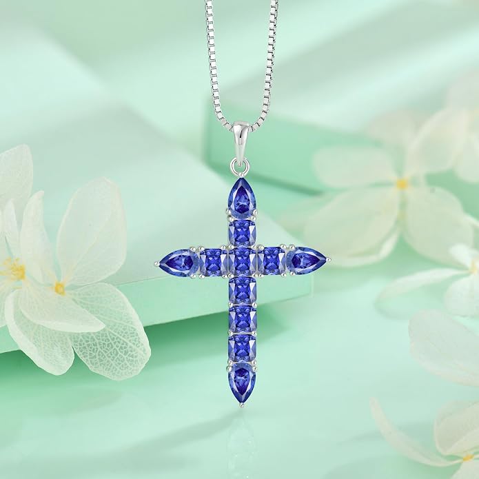 STARCHENIE 925 Sterling Silver Cross Necklace for Women Birthstone Jewelry | 925 Sterling Silver Crucifix Pendant, Birthstone Jewelry, Christian Religious Gift for Her