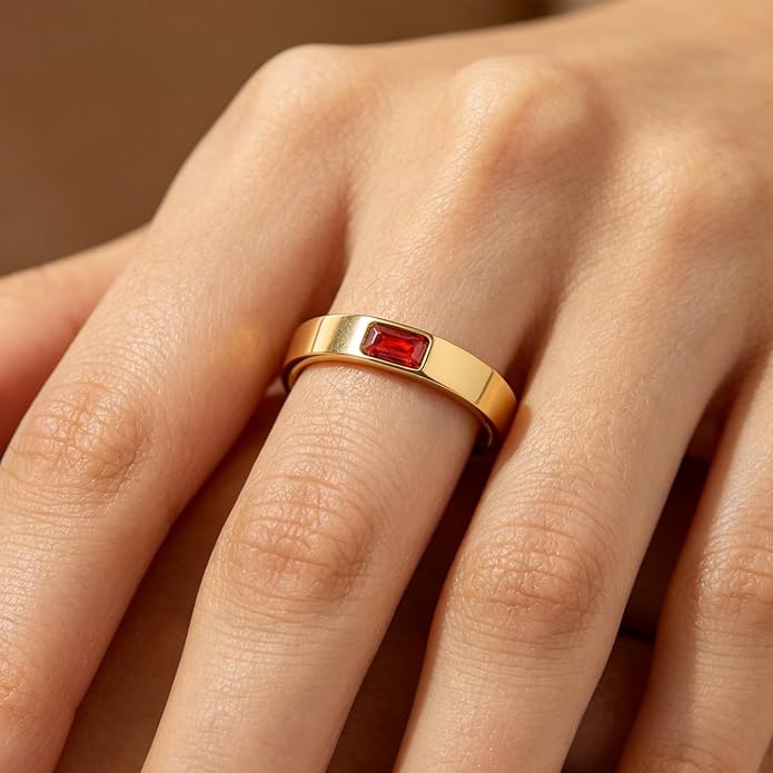 Birthstone Rings for Women 14K Gold Plated Stackable Band Non Tarnish Gold Rings Hypoallergenic Anniversary Mother's Day Christmas Gift for Her