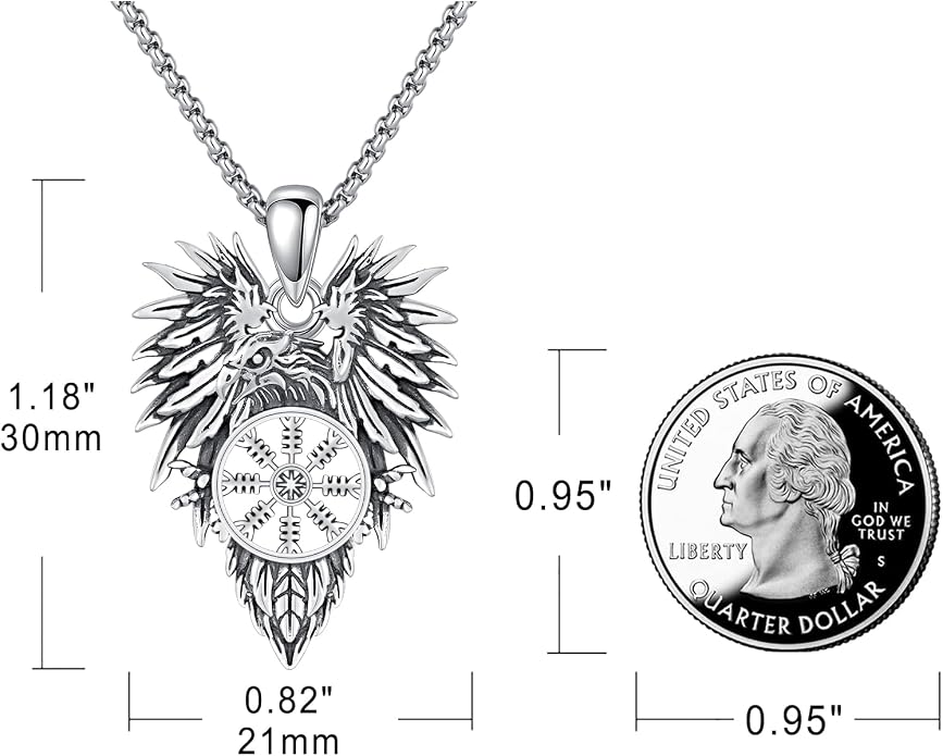 Eusense Viking Necklace for Men Women 925 Sterling Silver Pendant Thors Hammer/Norse Runes/Odin's Ravens/Wolf/Dragon/Snake/Yggdrasil/Freya/Helm of Awe/Valknut/Triskelion/Axe/Shield Viking Jewelry