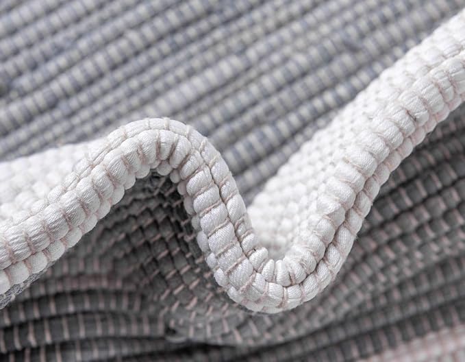 Unique Loom Chindi Rag Collection Area Rug - Striped (2' 7" x 6' 1" Runner, Gray/ Ivory)