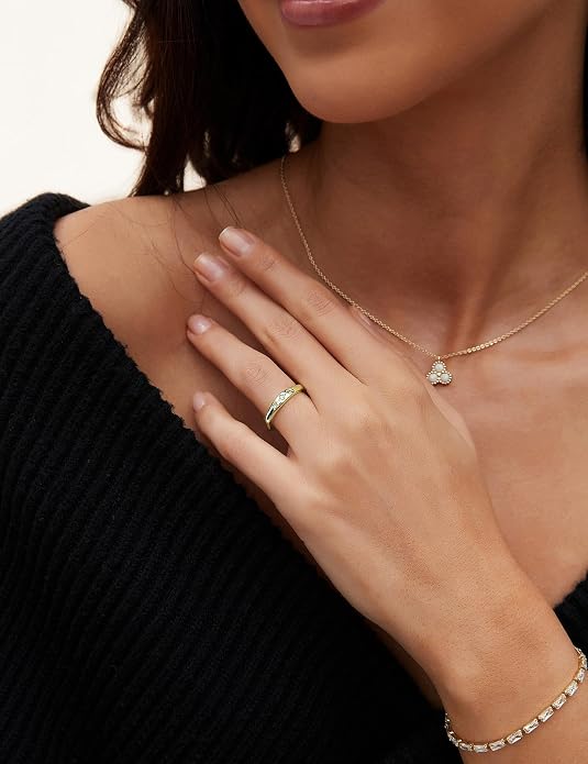 Mameloly 2.5mm 14K Gold Plated CZ Wedding Bands for Women Dainty Stackable Tiny Signet Ring Statement Rings for Her Size 3-10