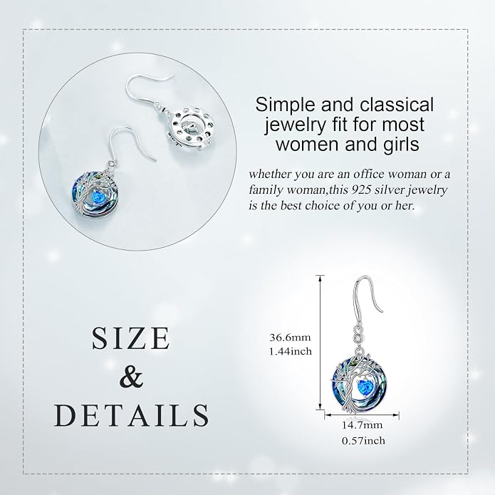 POPLYKE Tree of Life Birthstone Earrings 925 Sterling Silver Dainty Gemstone Birthstone Dangle Drop Earring with Crystal Fine Jewelry Birthday Gifts for Women Her