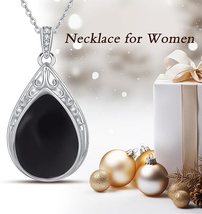 HPQQ Teardrop Necklace 925 Sterling Silver Filigree Gemstone Pendant Necklace Fine Jewelry Birthday Mother's Day Gifts for Women Her Mom