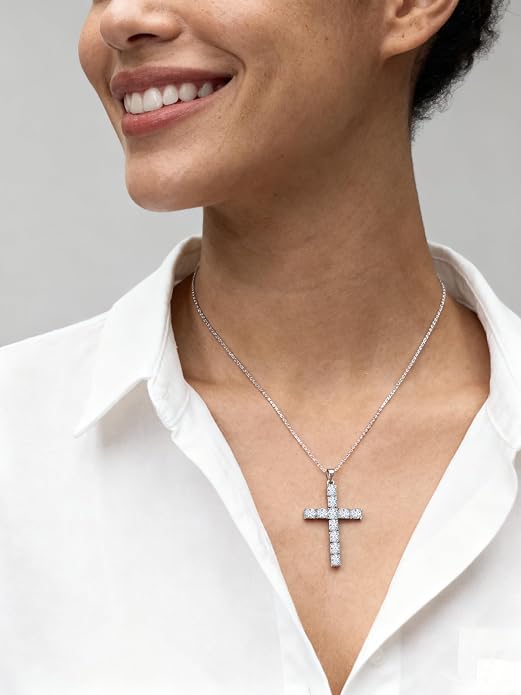 925 Sterling Silver Cross Necklace for Women Men Christian Jesus Faith Birthstone Cross Crucifix Pendant Necklaces