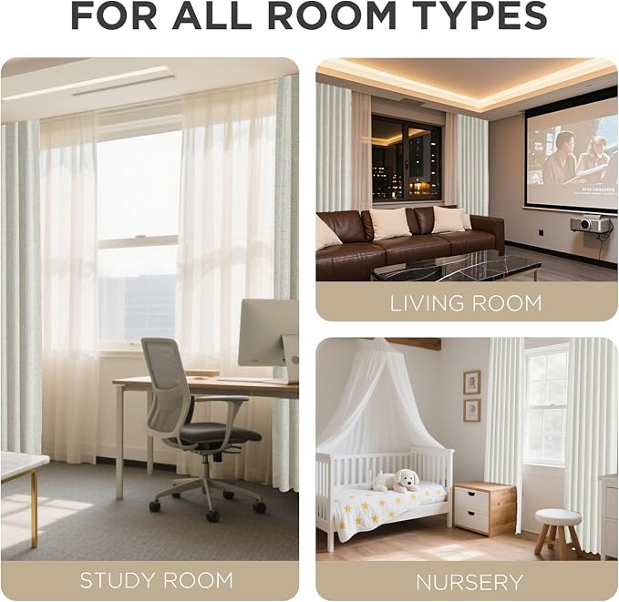 Joydeco Blackout Curtains for Bedroom - 120 Inch Long 100% Light Blocking 2 Panels Beige Drapes, Thermal Insulated Room Darkening Curtains, Linen Textured for Living Room, Rod Pocket & Back Tabs