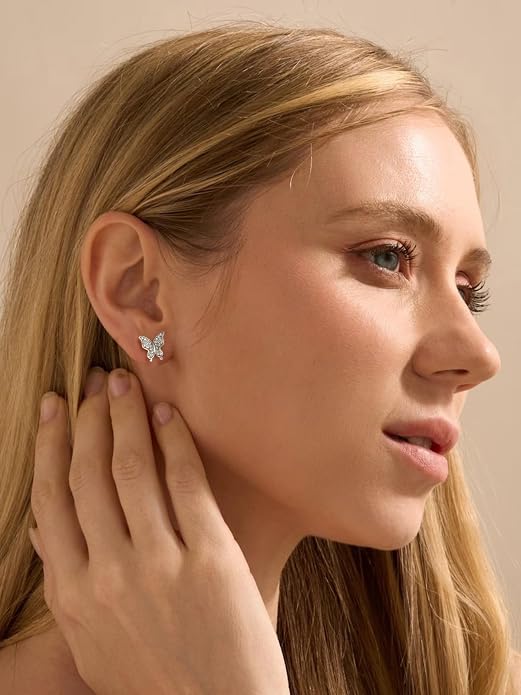 FindChic Hypoallergenic Sterling Silver Small Bar/Heart/Dot/Triangle/Butterfly/Lightning Studs Earrings Minimalist Geometric Jewelry Valentine Gifts for Women Men Girls, with Gift Box