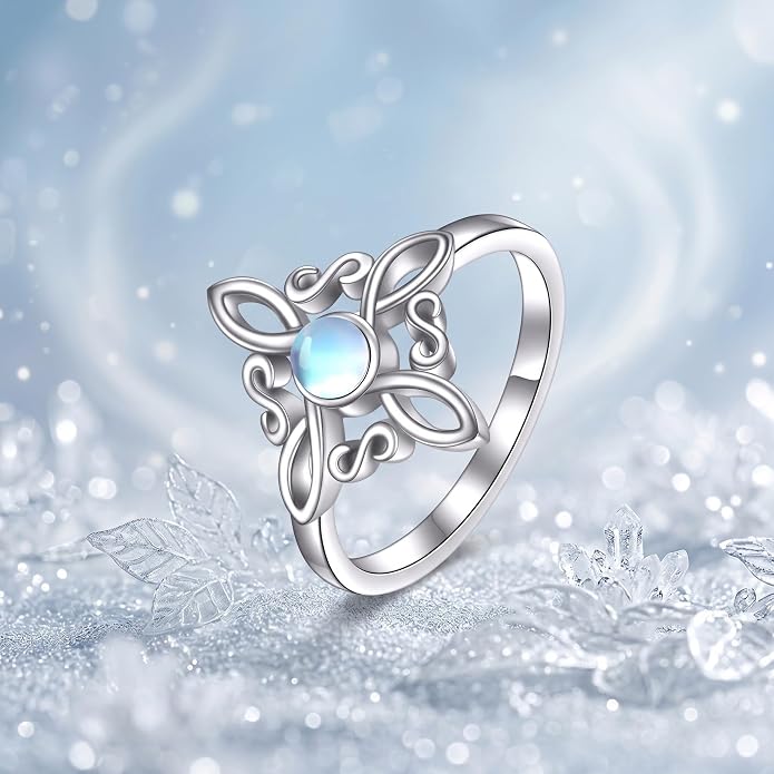 Witches Knot Rings 925 Sterling Silver Witch's Magical Knot Rings Black Onyx/Moonstone Pagan Jewelry Celtic Cross Jewelry for Women