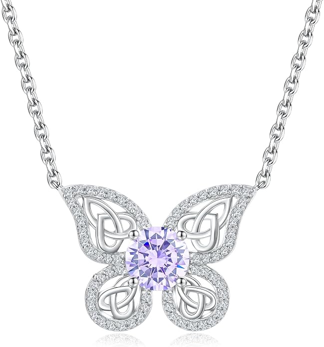 925 Sterling Silver Birthstone Necklaces for Women, Dainty Cute Dragonfly/Butterfly Pendant Necklace, Great Christmas/Anniversary Jewelry for Mother