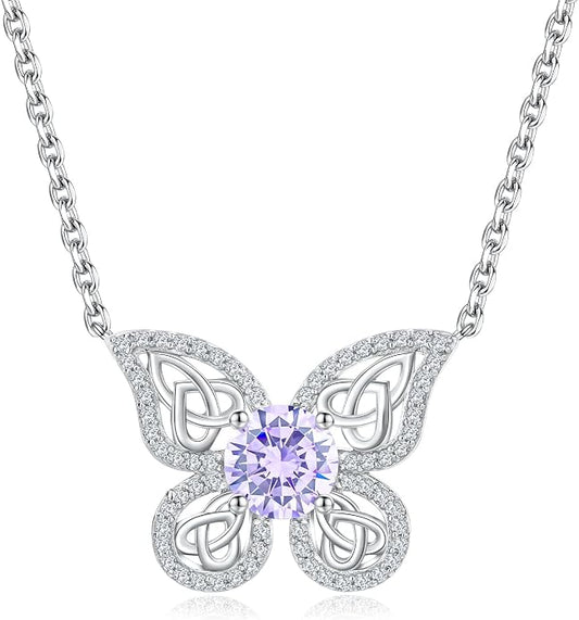 925 Sterling Silver Birthstone Necklaces for Women, Dainty Cute Dragonfly/Butterfly Pendant Necklace, Great Christmas/Anniversary Jewelry for Mother