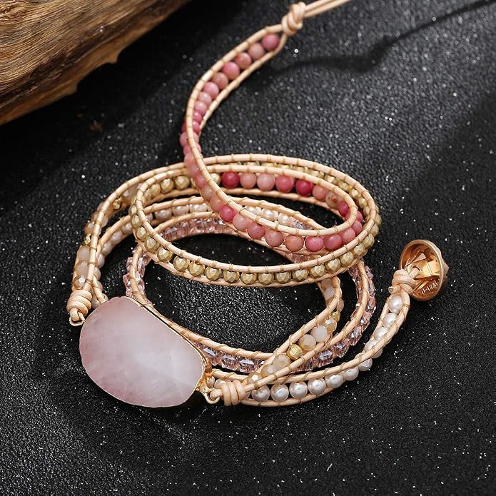 Plumiss Women Boho Handmade Natural Stone Crystal Leather Bead Wrap Bracelets Collection