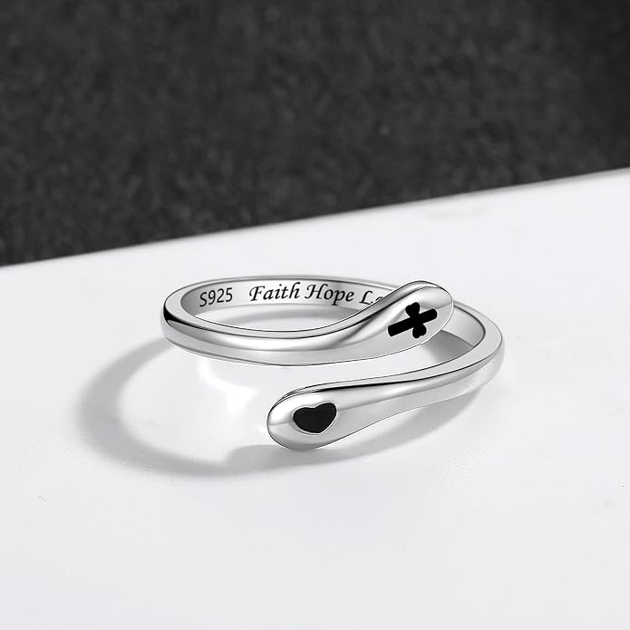 ZOEXUE 925 Sterling Silver Inspirational Jewelry Rings Adjustable Ring Personality Encouragement Gift for Teens Women
