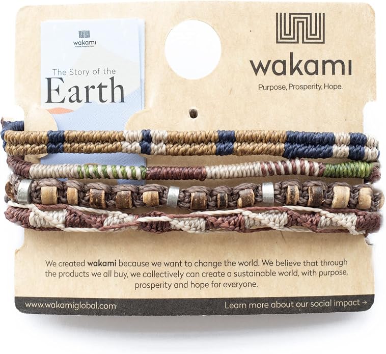 Wakami Earth Charm Bracelet Stack | Braided Beaded Stackable Bracelets for Women | Waterproof Fair Trade Handmade Boho Jewelry for Women and Men