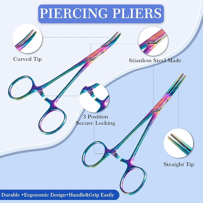 ONESING 2Pcs Piercing Ball Grabber Tool for Changing Jewelry, Stianless Steel Flat Back Earring Applicator Internally Threaded Push Pin Piercing Grabber Tool, Anti Slip 4 Claw Gem Ball Grabber Tool