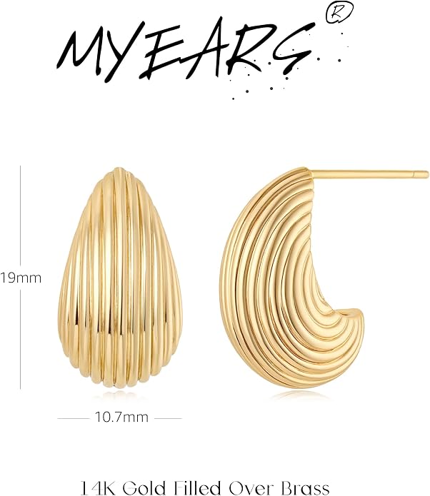 MYEARS Women Hoop Earrings Gold 14K Gold Filled Small Simple Handmade Hypoallergenic Everyday Illusion Jewelry