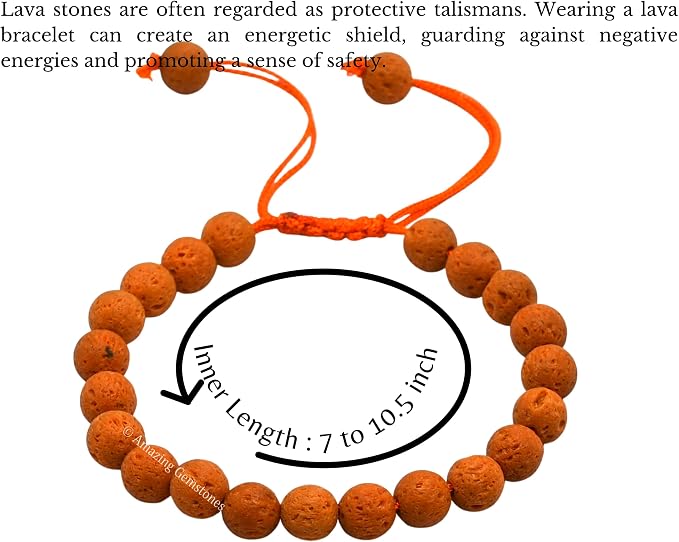 Amazing Gemstone Orange Lava Bracelet for Women Men's Gifts - Protection Healing Crystal Bracelet - 8mm Gemstones Beaded Adjustable Bracelet Pulseras para Hombres Mujer Stocking Stuffers