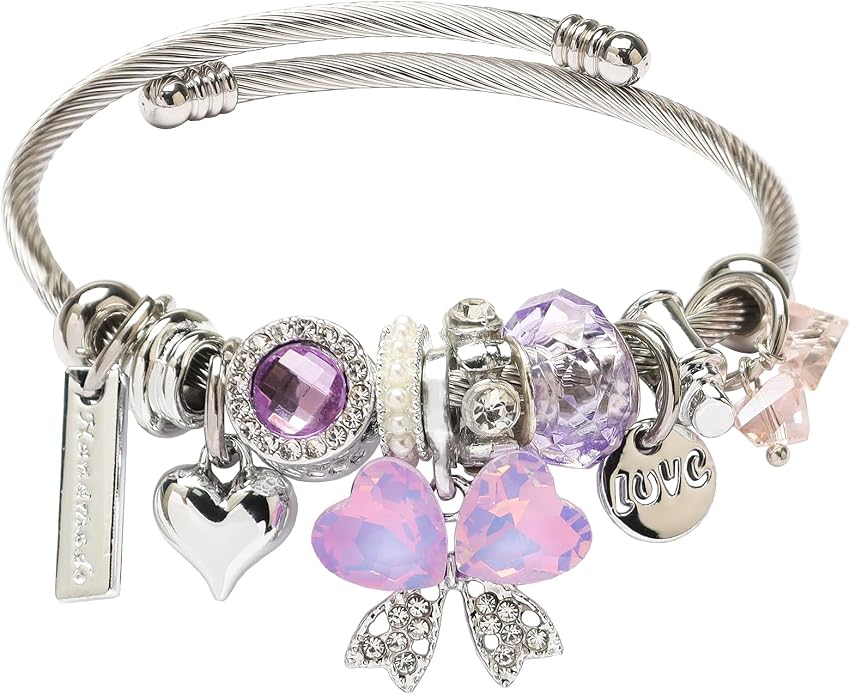 DS Charm Bracelets for girls,exquisite cute cartoon friendship bracelets Silver Stainless Steel Bangle with birthday Gift box, Adjustable girls jewelry Suitable for holiday gifts