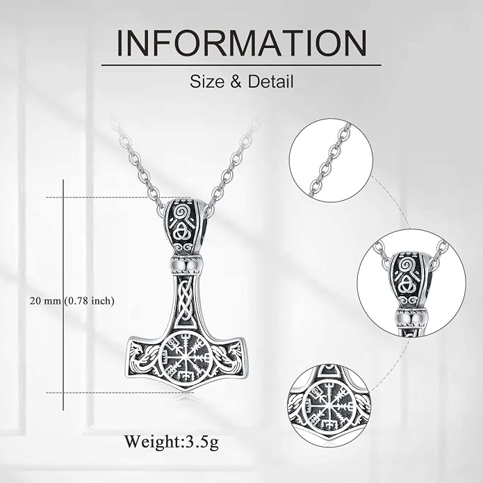 VONALA Gothic Necklace 925 Sterling Silver Punk Dagger/Thor Hammer/Arrowhead Wolf/Lion/Tree of Life Urn Pendant Necklace Viking Amulet Pagan Jewelry Gifts for Women Men Unsex